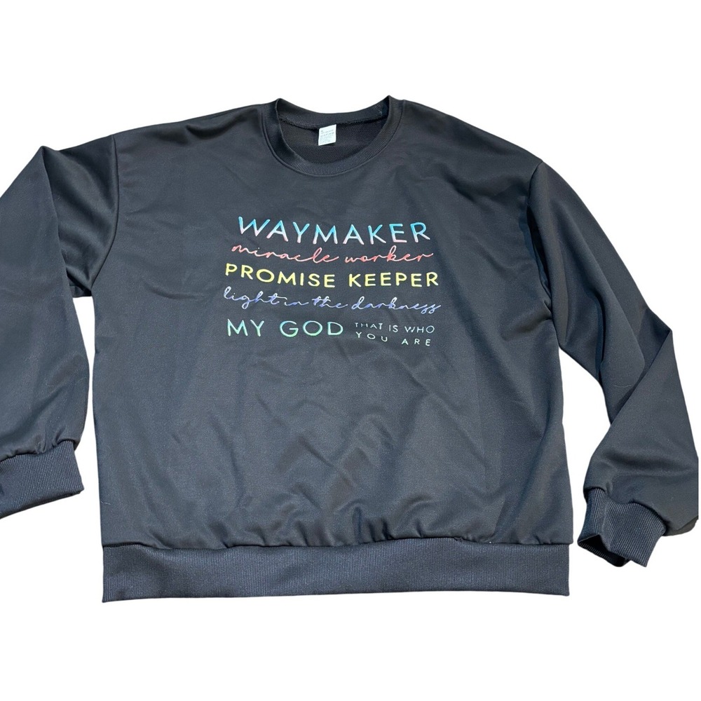 Waymaker Miracle Worker Christian Sweatshirt Black XL Rainbow Graphic Pullover
